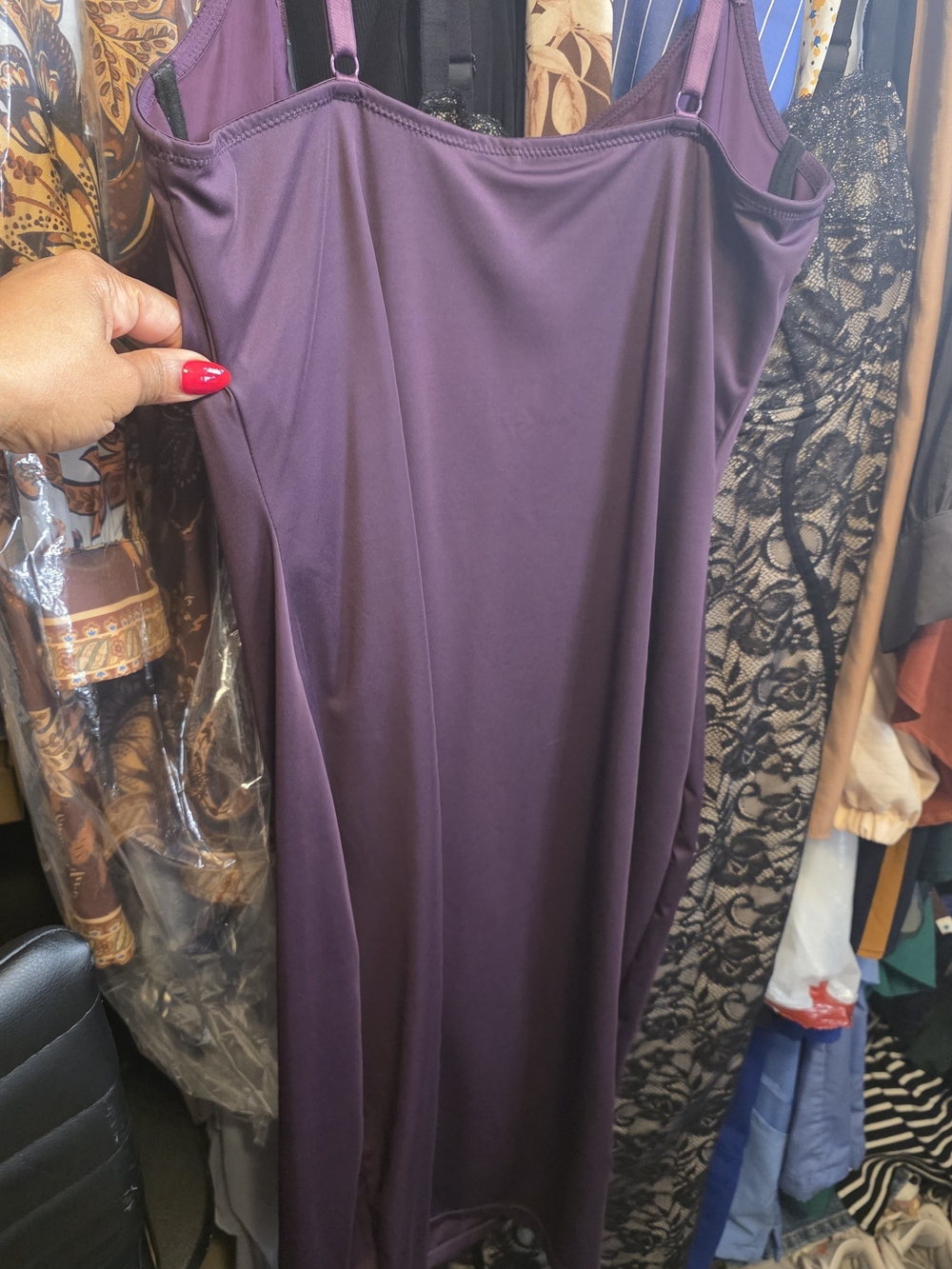 Elegant Plum Slip Dress with Supportive Bust - Picture 2 of 4